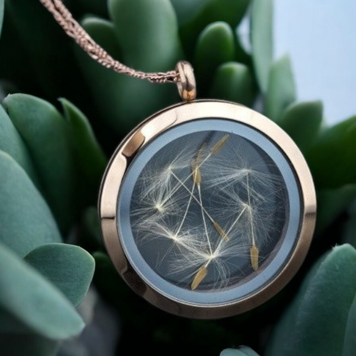 Pustflumen Seeds Glass Medallion - 925 Sterling Rosegold Symbolic…