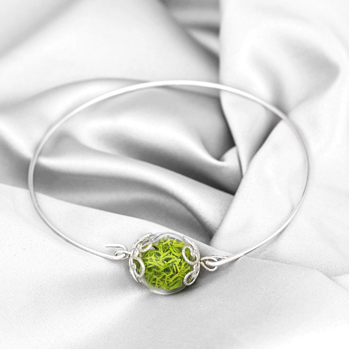 Genuine Green Moss Bangle - Minimalist Nature Jewelry - RETARM-28