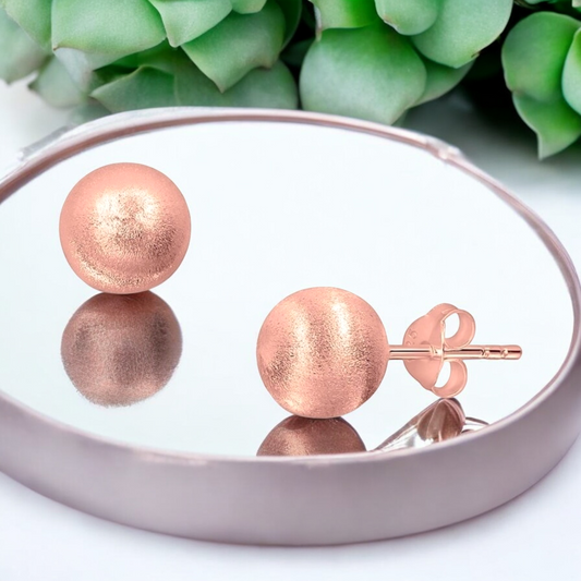 Matte Classic 6mm Ball Stud Earrings - 18K Rose Gold Plated, 925…