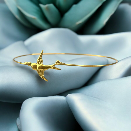 Swallow Flight Gold Bangle - Gold Plated Bird Swallow Freedom Moving…