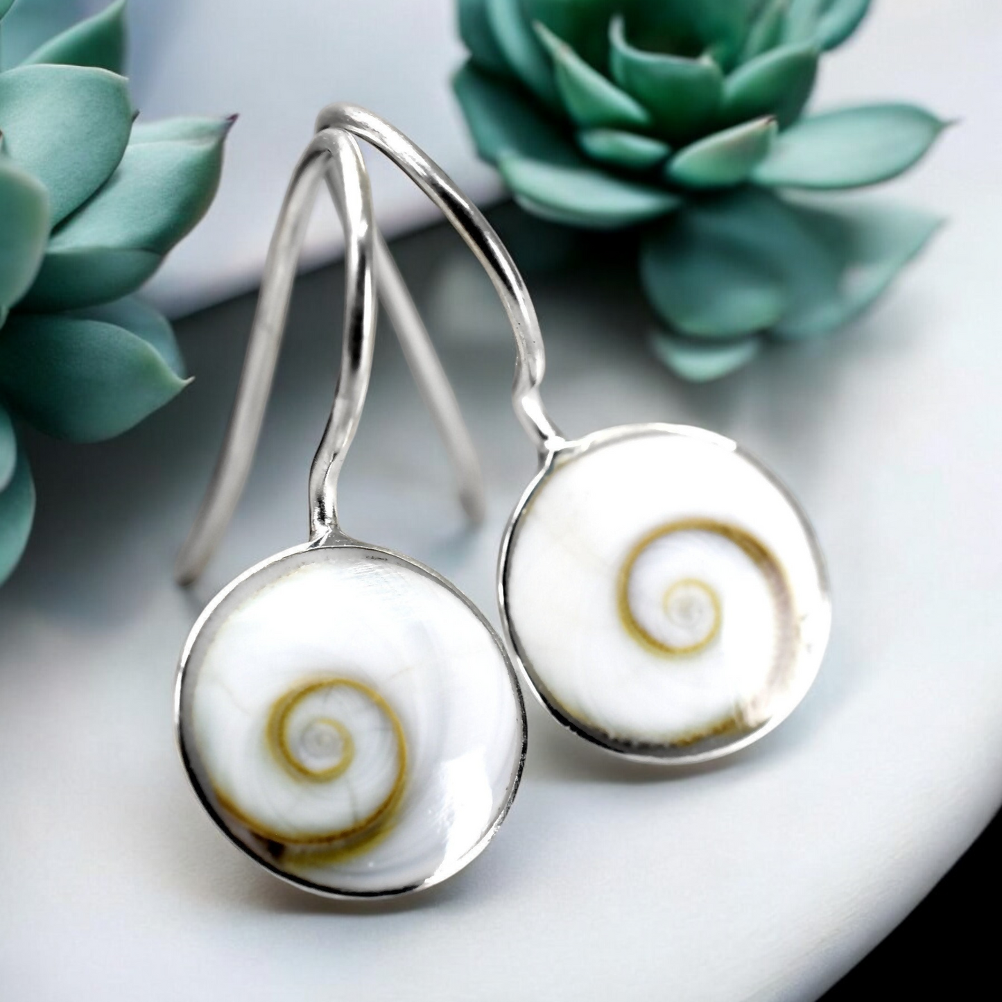 Shiva Eyes Earrings - 925 Sterling Silver Minimalist Shell Ocean…