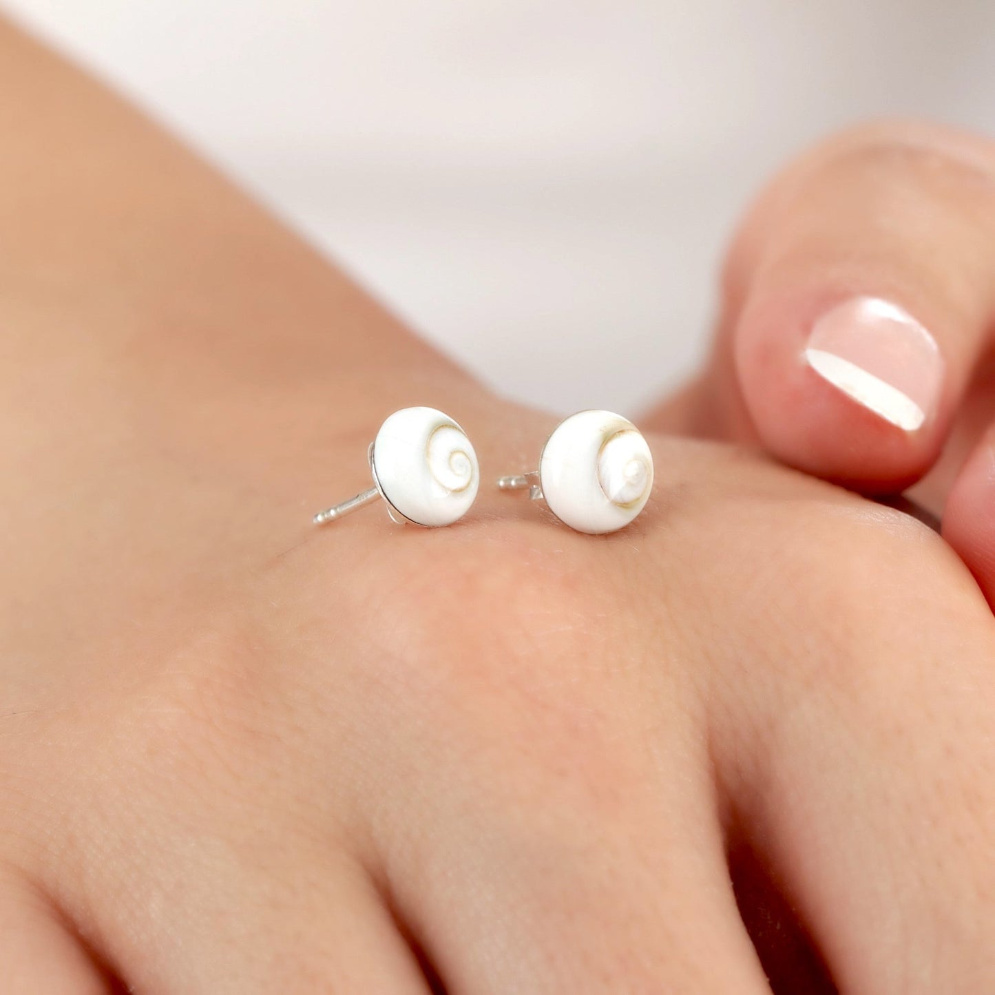 Shiva Eyes Mini Stud Earrings - 925 Sterling Silver Minimalist Shell…