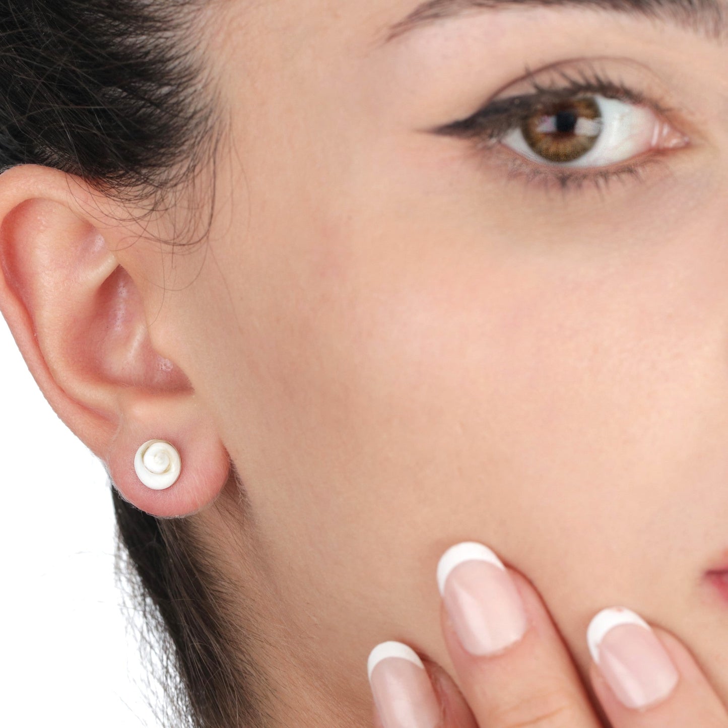 Shiva Eyes Mini Stud Earrings - 925 Sterling Silver Minimalist Shell…