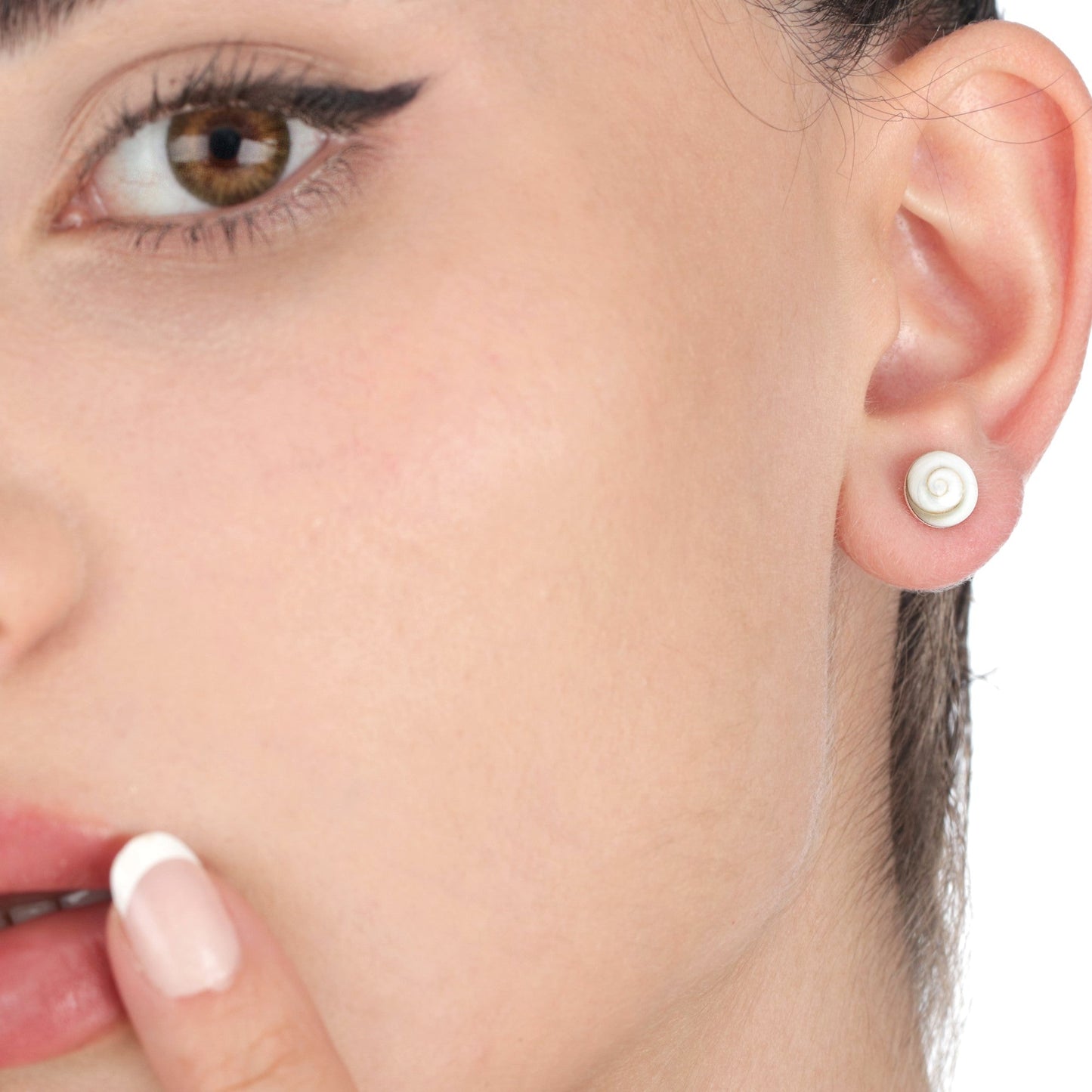 Shiva Eyes Mini Stud Earrings - 925 Sterling Silver Minimalist Shell…