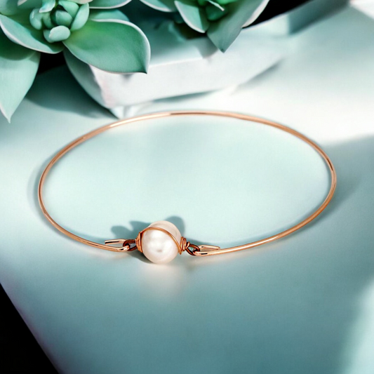 Freshwater Pearl Bangle - Rosegold Gold Plated Real Pearl Bridal…