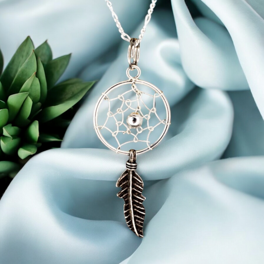 925 Sterling Silver Necklace with Handmade Dreamcatcher Pendant - Indian Protective Amulet Jewelry for Good Dreams - K925-12