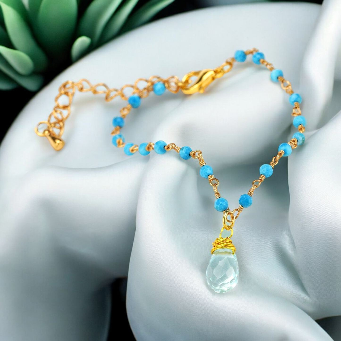 Chalcedony & Turquoise Gemstone Bracelet Gold - RETARM-35