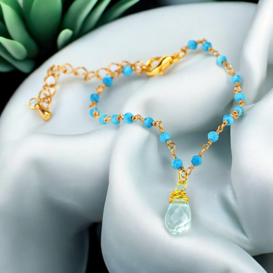 Chalcedony & Turquoise Gemstone Bracelet Gold - RETARM-35