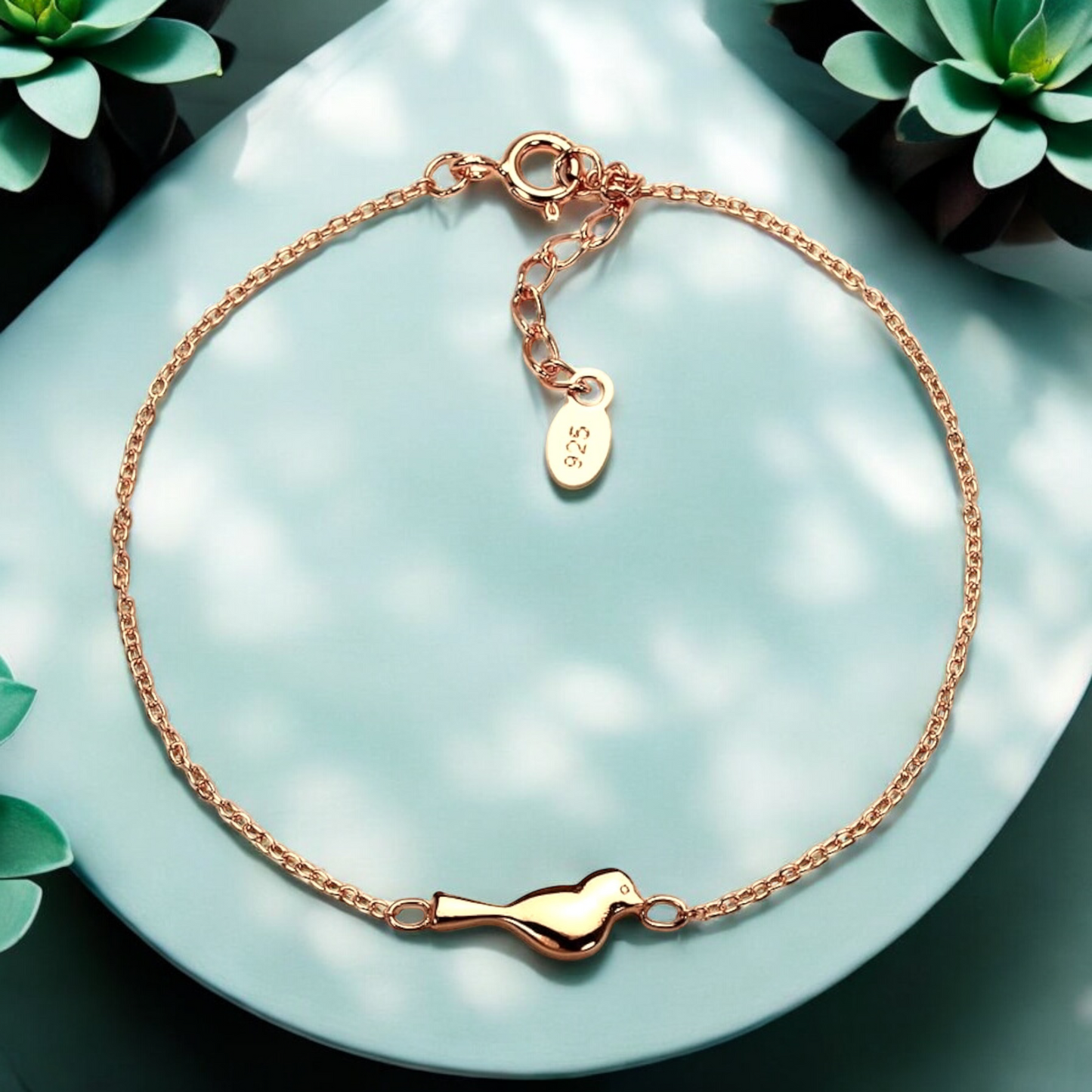 925 Sterling Silver Bracelet with Bird Motif – 18K Gold Plated, 16.5…