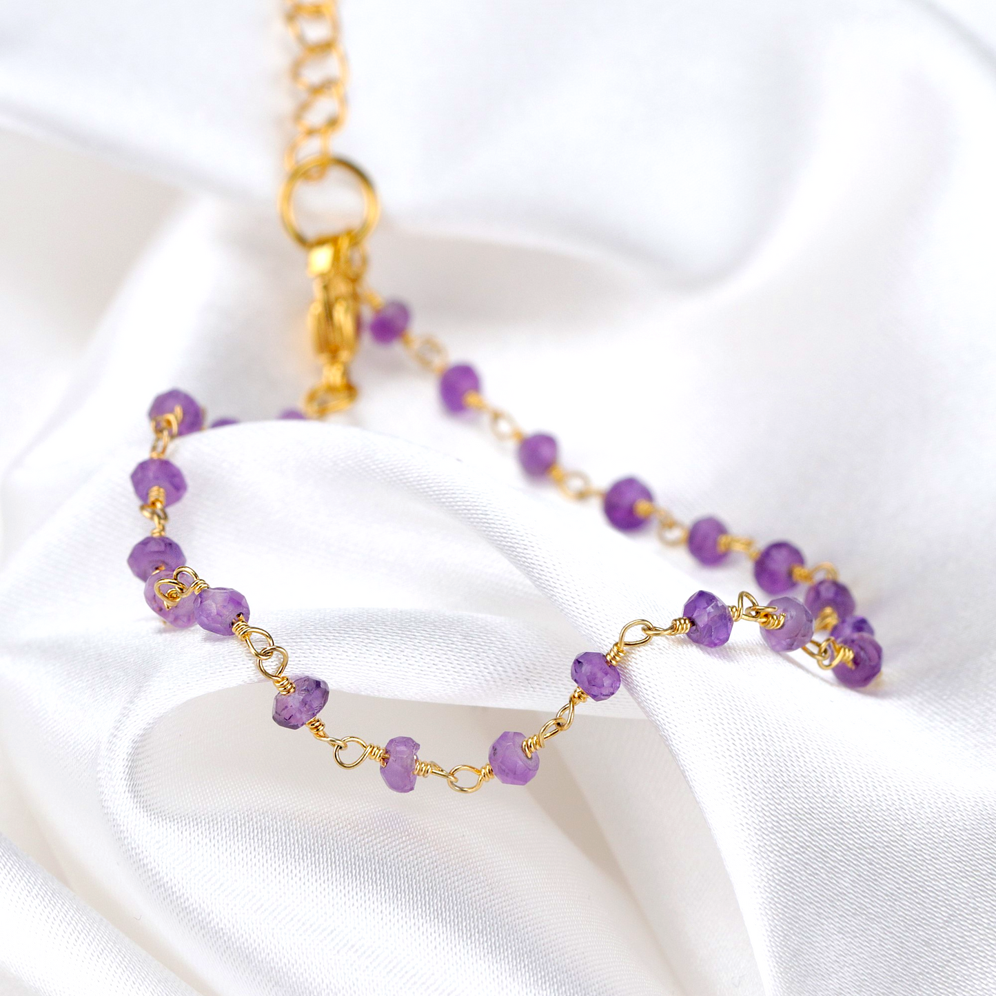 Amethyst Rondelle Bracelet - Gold Plated Minimalist Gemstone Jewelry…