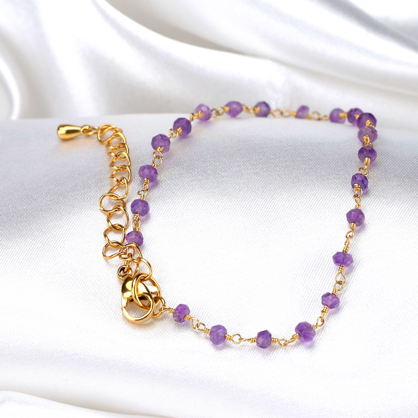 Amethyst Rondelle Bracelet - Gold Plated Minimalist Gemstone Jewelry…