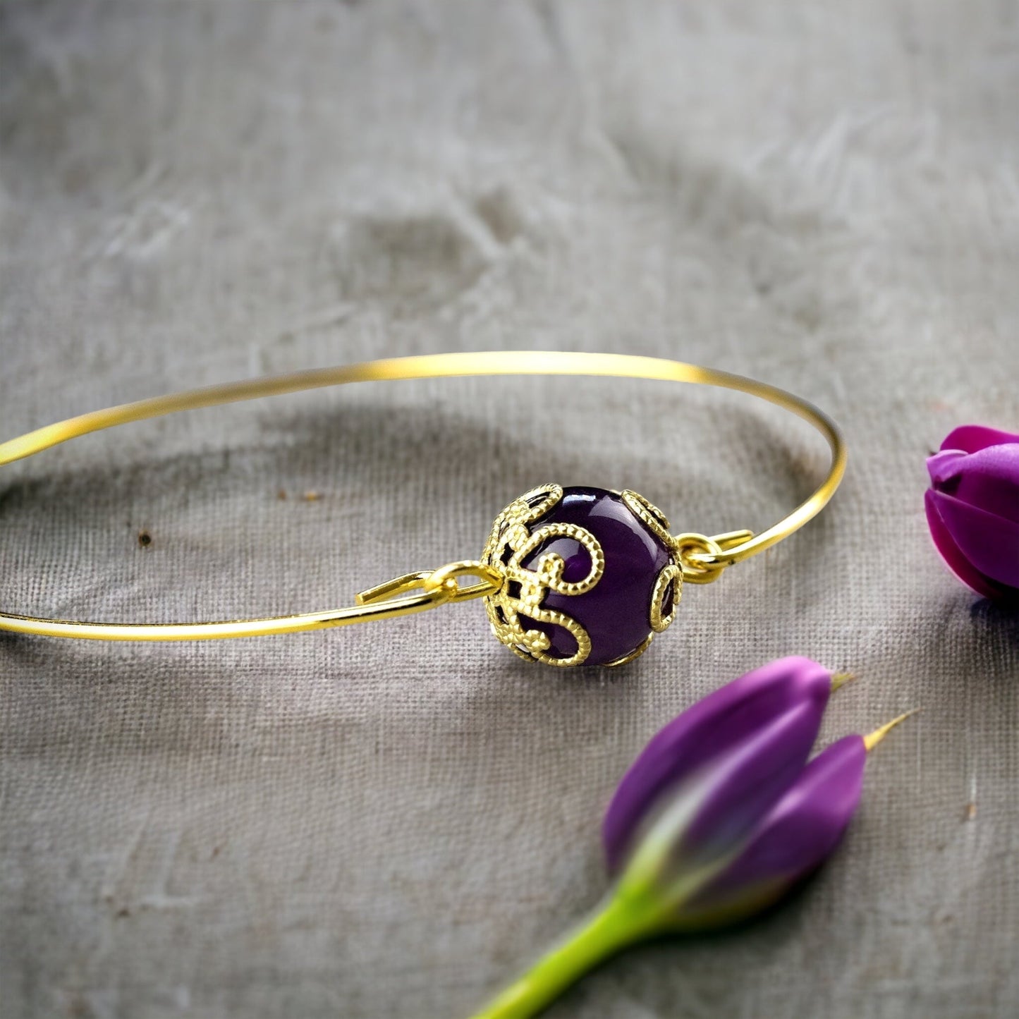 Amethyst Gold Bracelet - Gold Plated Minimalist Gem Aura Jewelry…