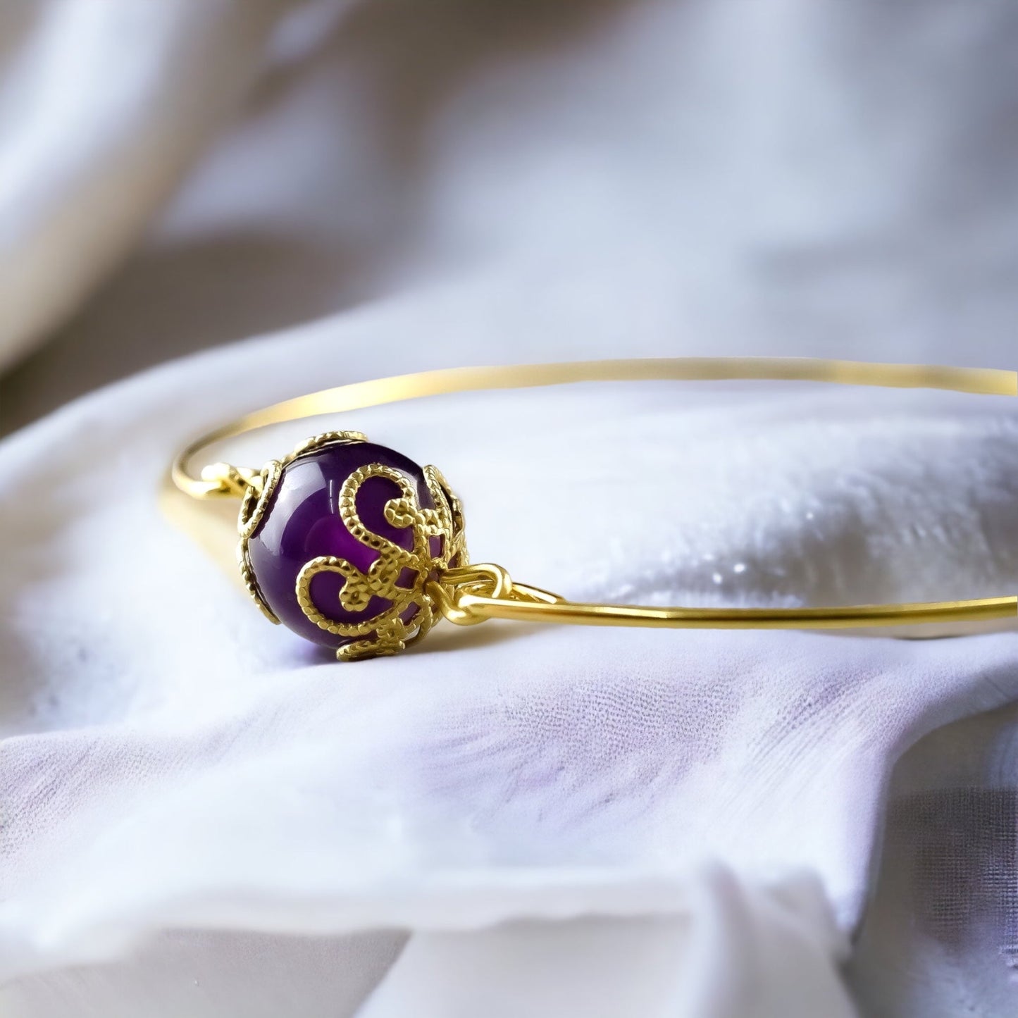 Amethyst Gold Bracelet - Gold Plated Minimalist Gem Aura Jewelry…