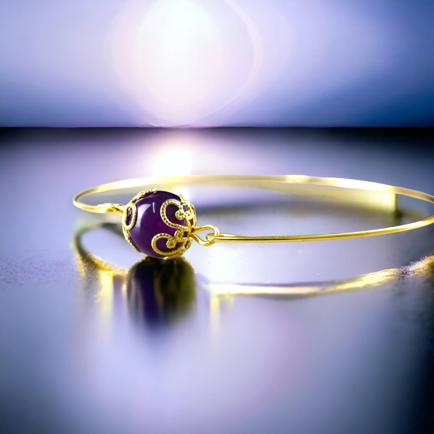 Amethyst Gold Bracelet - Gold Plated Minimalist Gem Aura Jewelry…