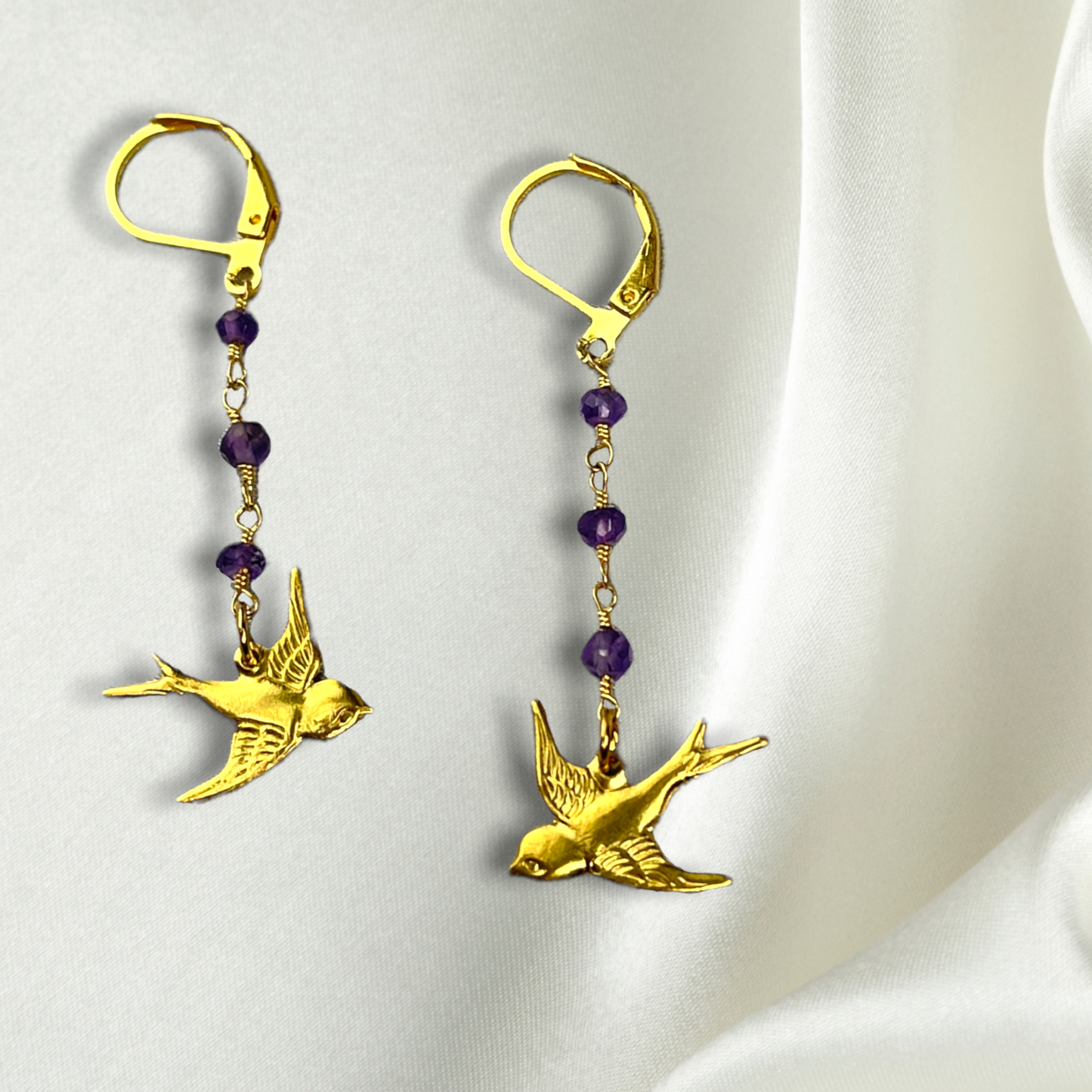 Amethyst swallows gold earrings