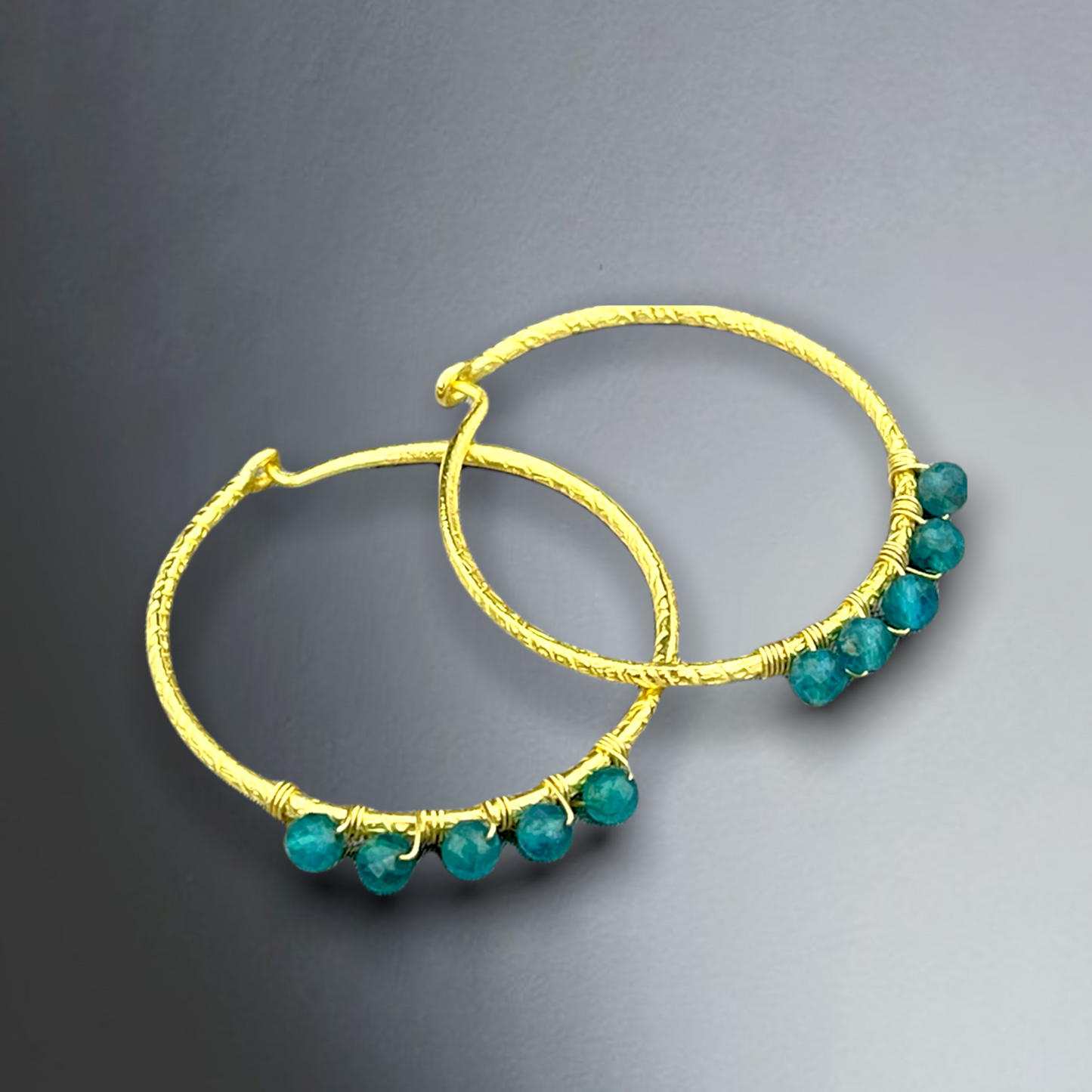 Gemstone Apatite 925 Sterling Gold Gilded Creoles
