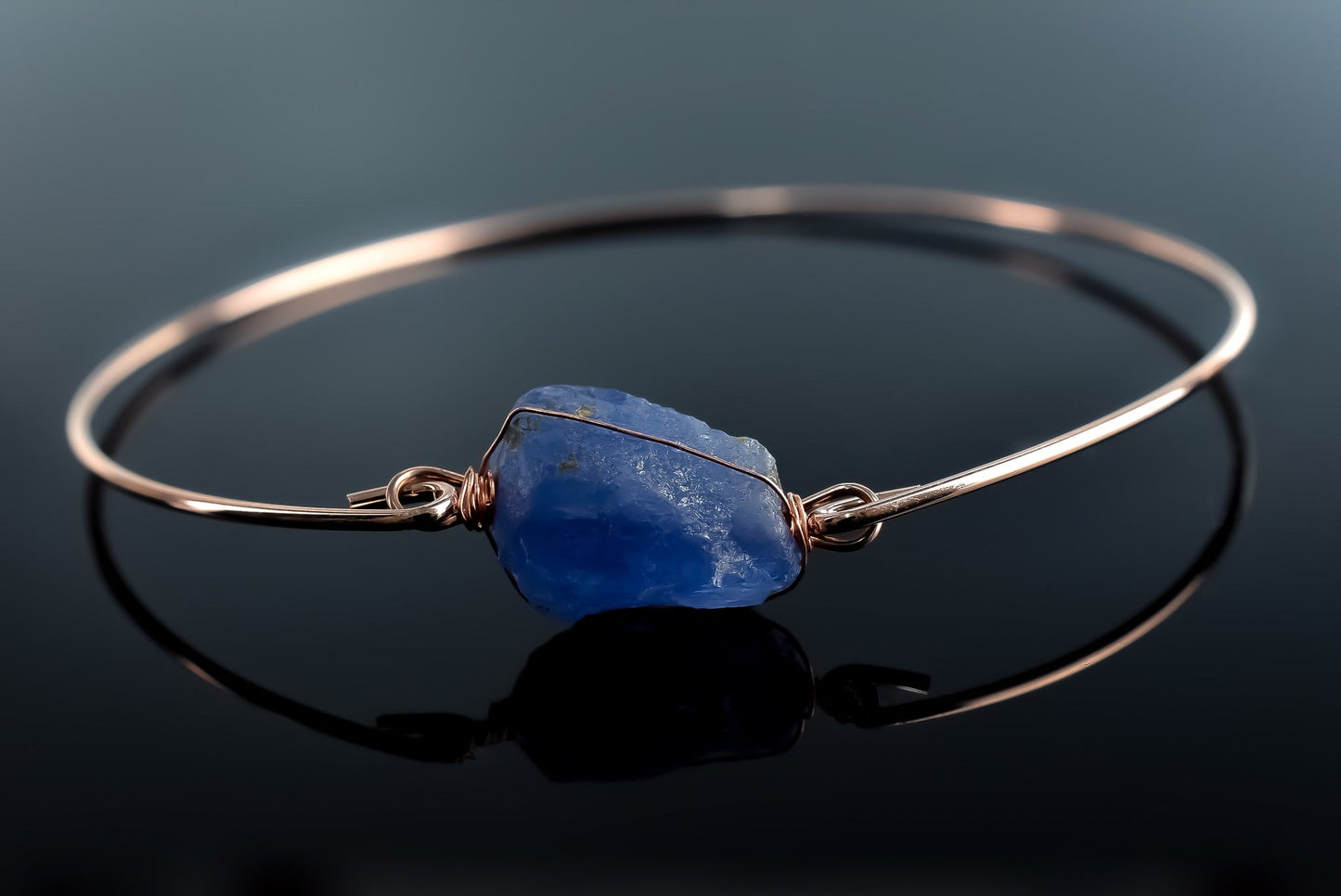 Gemstone bangle with apatite - rose gold plated - handmade - Retarm