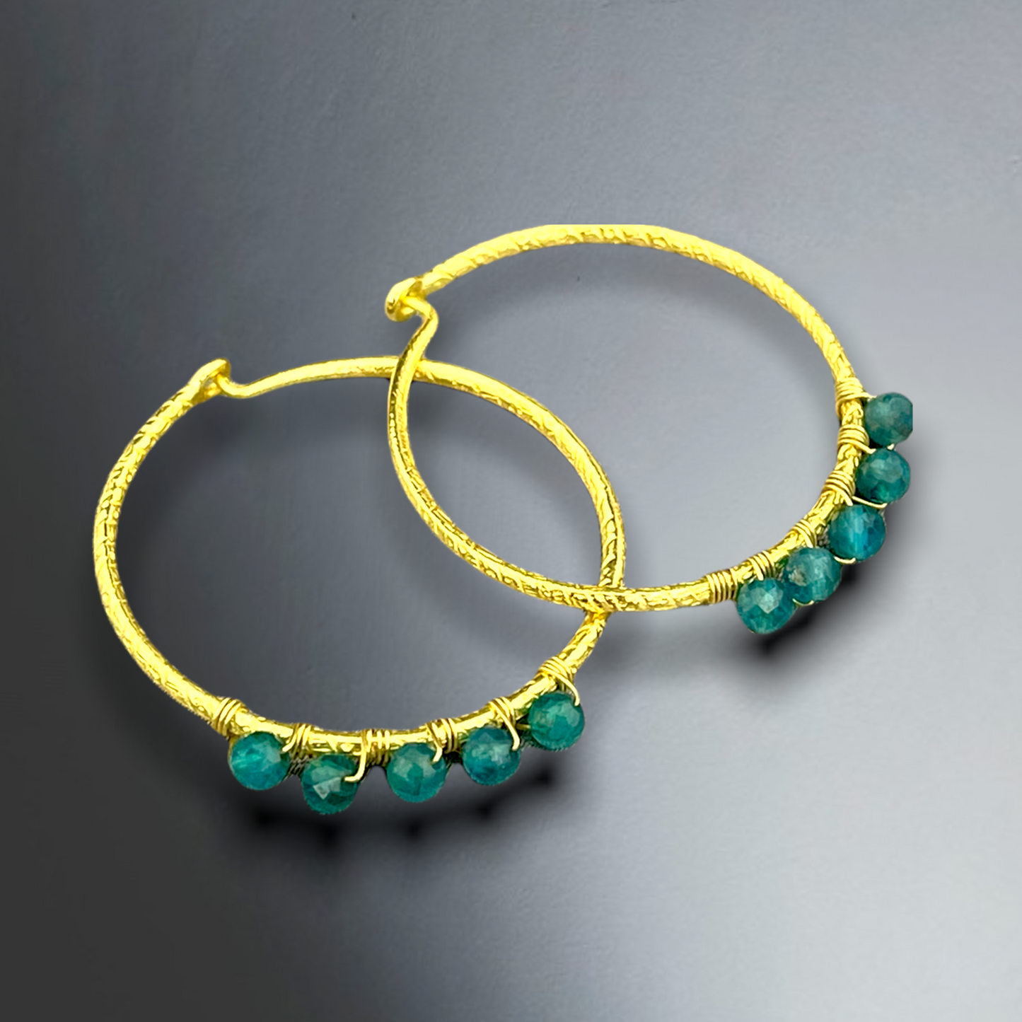 Gemstone Apatite 925 Sterling Gold Gilded Creoles