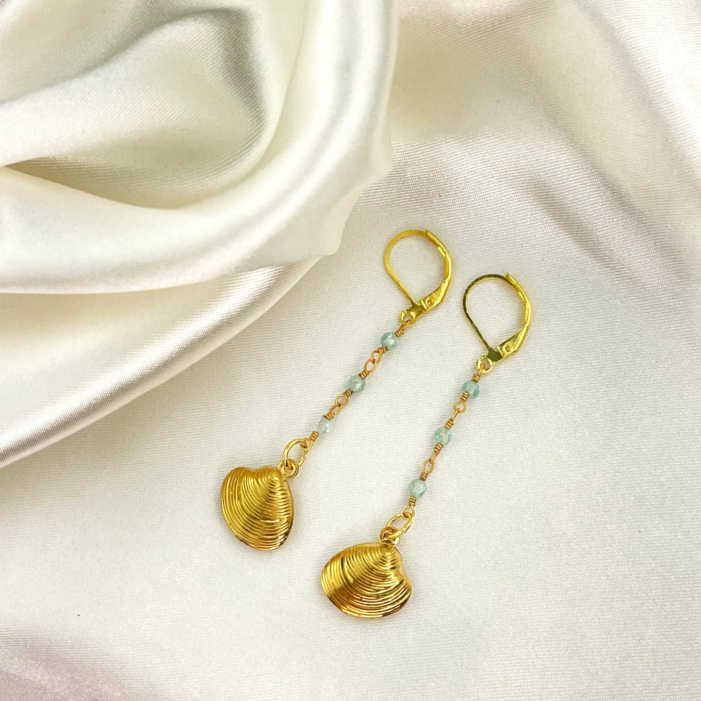 Shell Earrings with Apatite Gemstone