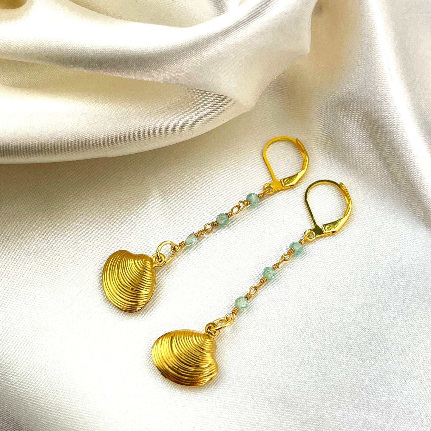 Shell Earrings with Apatite Gemstone