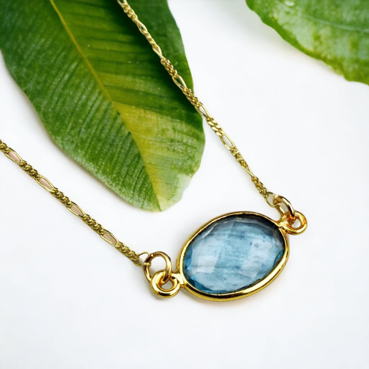 Aqua Chalcedon Charm Gold Chain - 925 Sterling Gold Plated Gem…
