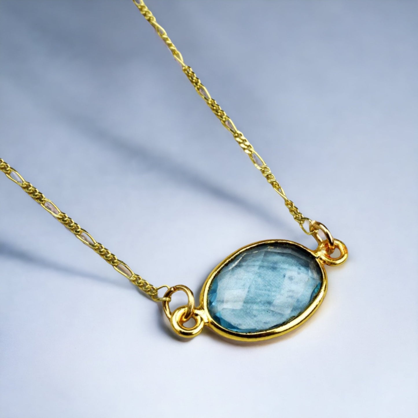 Aqua Chalcedon Charm Gold Chain - 925 Sterling Gold Plated Gem…