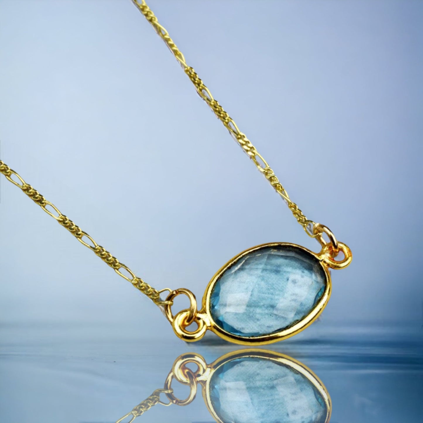 Aqua Chalcedon Charm Gold Chain - 925 Sterling Gold Plated Gem…