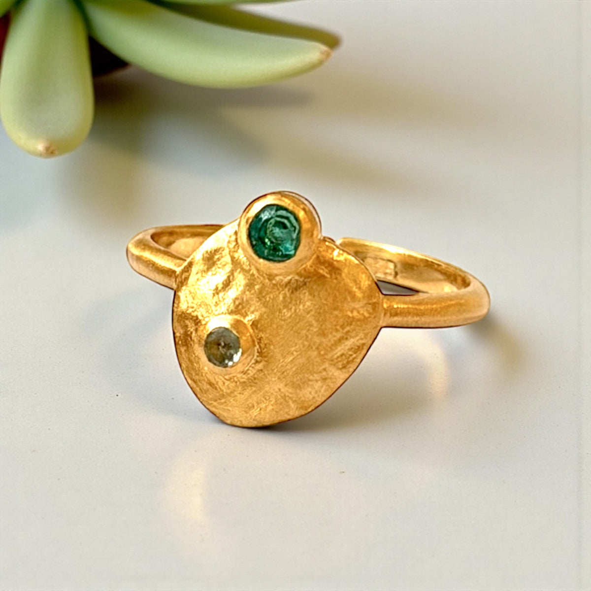 925 Sterling Silver Ring, 18K Gold-Plated, Aqua Topaz and Aquamarine, Adjustable Size, Hypoallergenic, Nickel-Free RG925-32