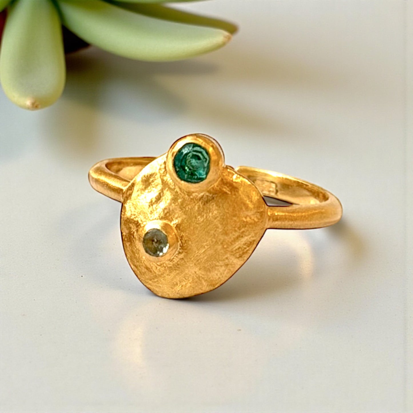 925 Sterling Silver Ring, 18K Gold Plated, Aqua Topaz and…