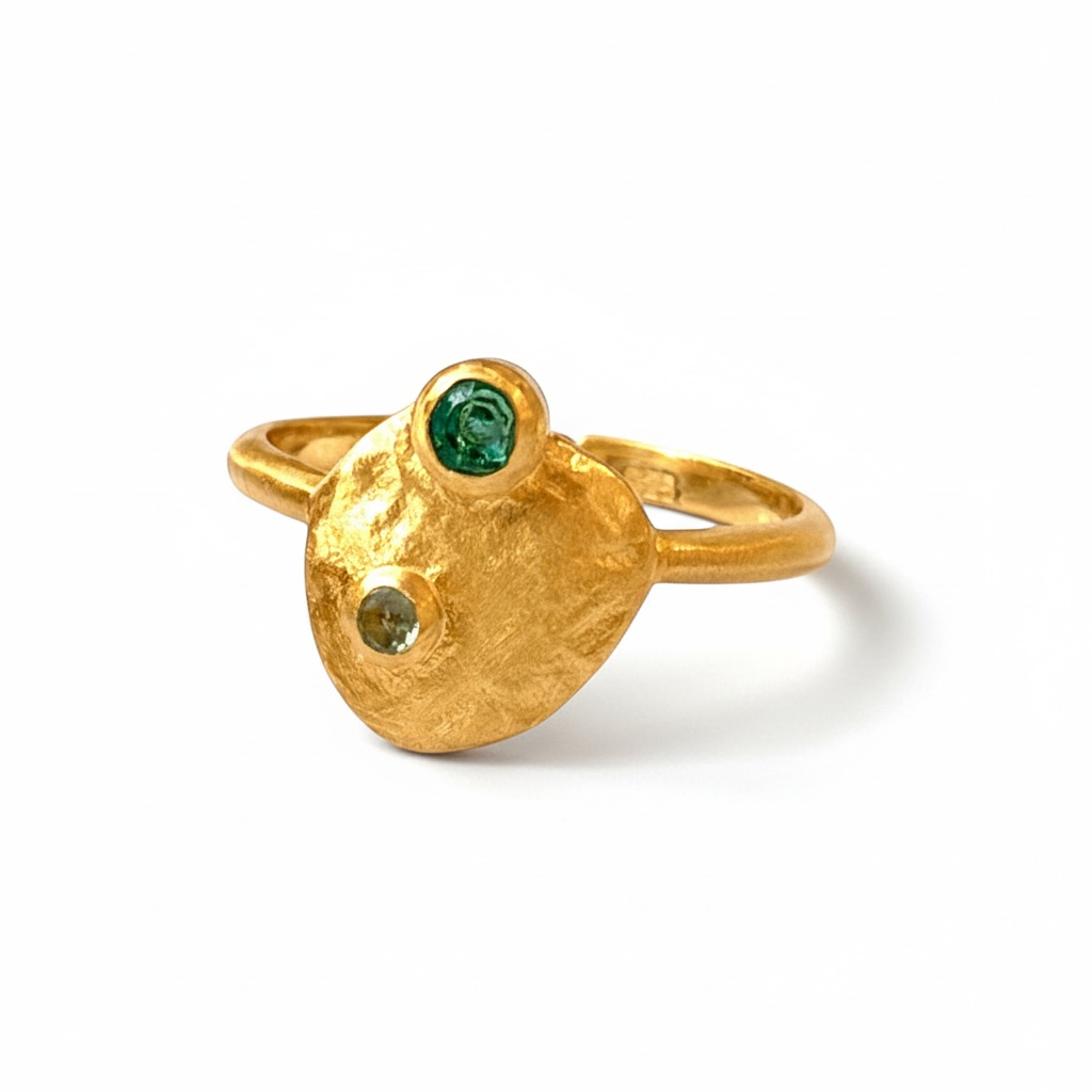 925 Sterling Silver Ring, 18K Gold Plated, Aqua Topaz and…