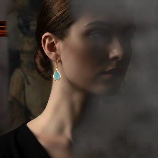 Aquamarine Gold Earrings - 925 Sterling Gilded Luxurious Gem…