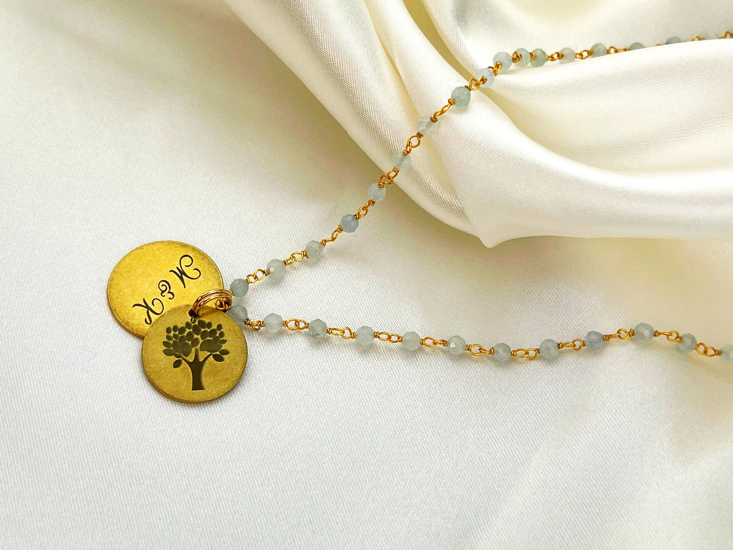 Personable engraving jewelry gemstone chain with aquamarine