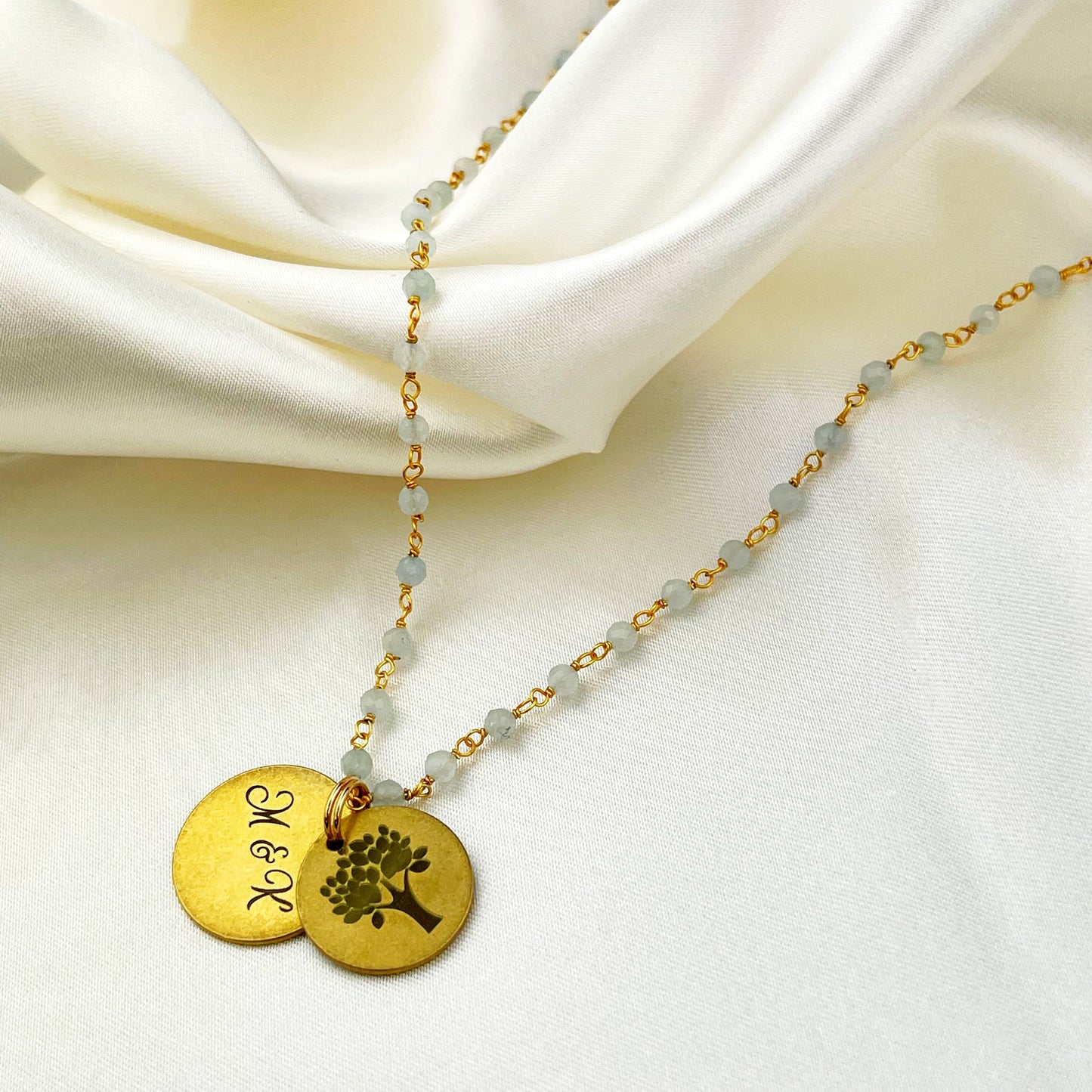 Personable engraving jewelry gemstone chain with aquamarine