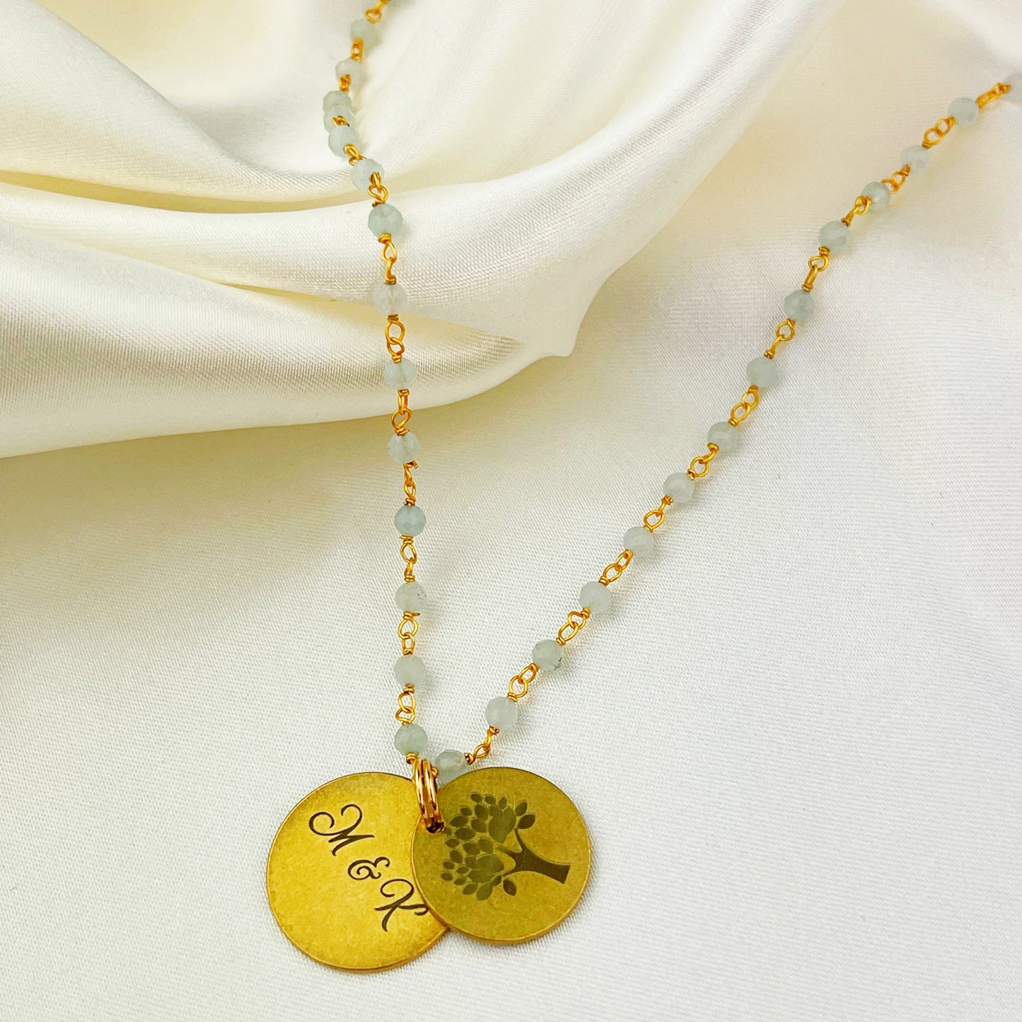 Personable engraving jewelry gemstone chain with aquamarine