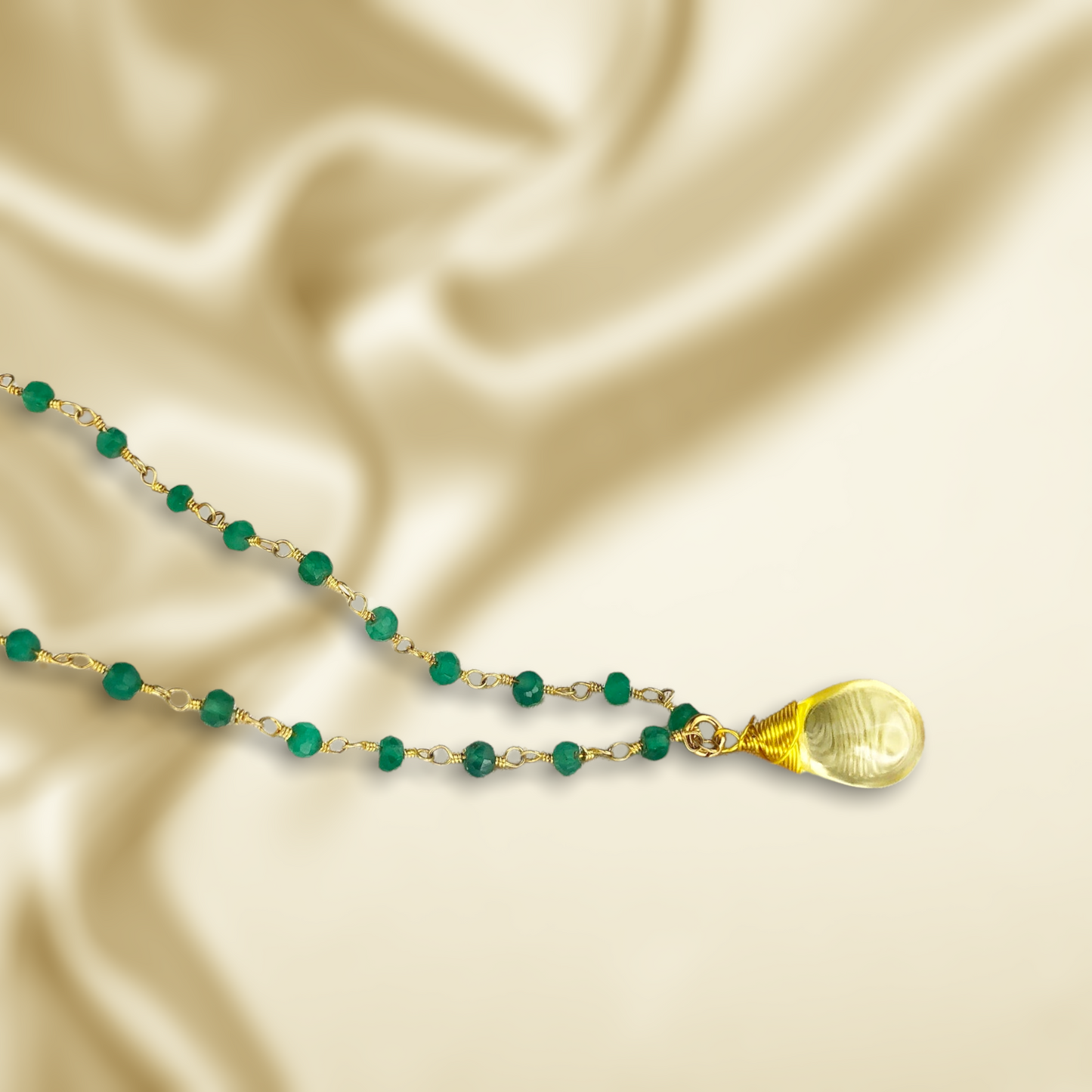 Gemstone necklace with Aventurine and Citrine teardrop pendant - VIK-26