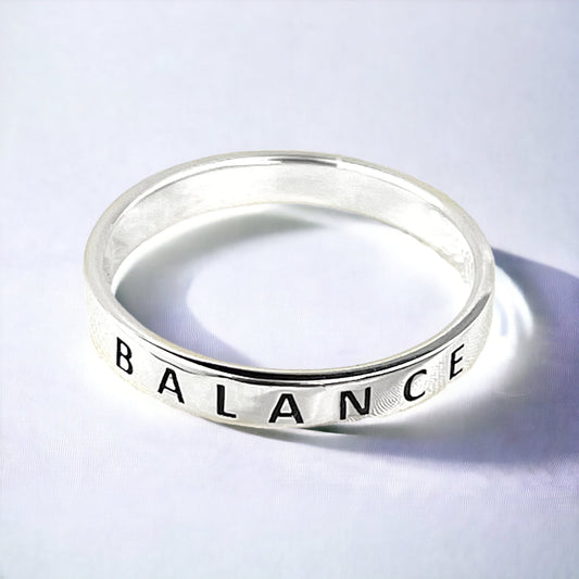 BALANCE Ring - 925 Sterling Silver Engraved Stamp Finger Ring