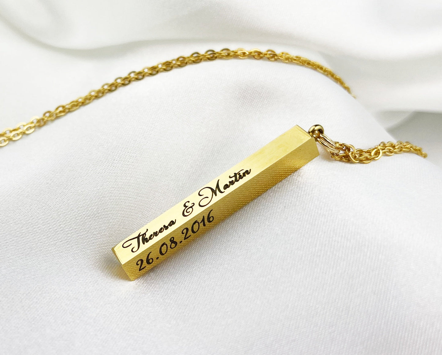 3D vertical burl chain with engraving / gold, silver or rosegold