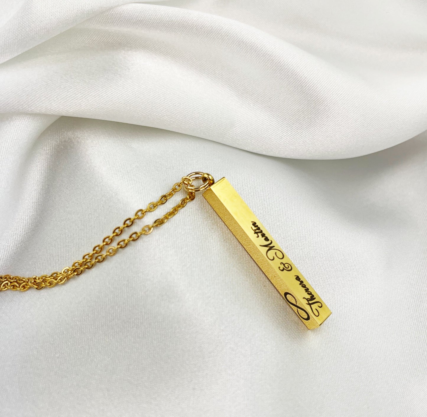3D vertical burl chain with engraving / gold, silver or rosegold