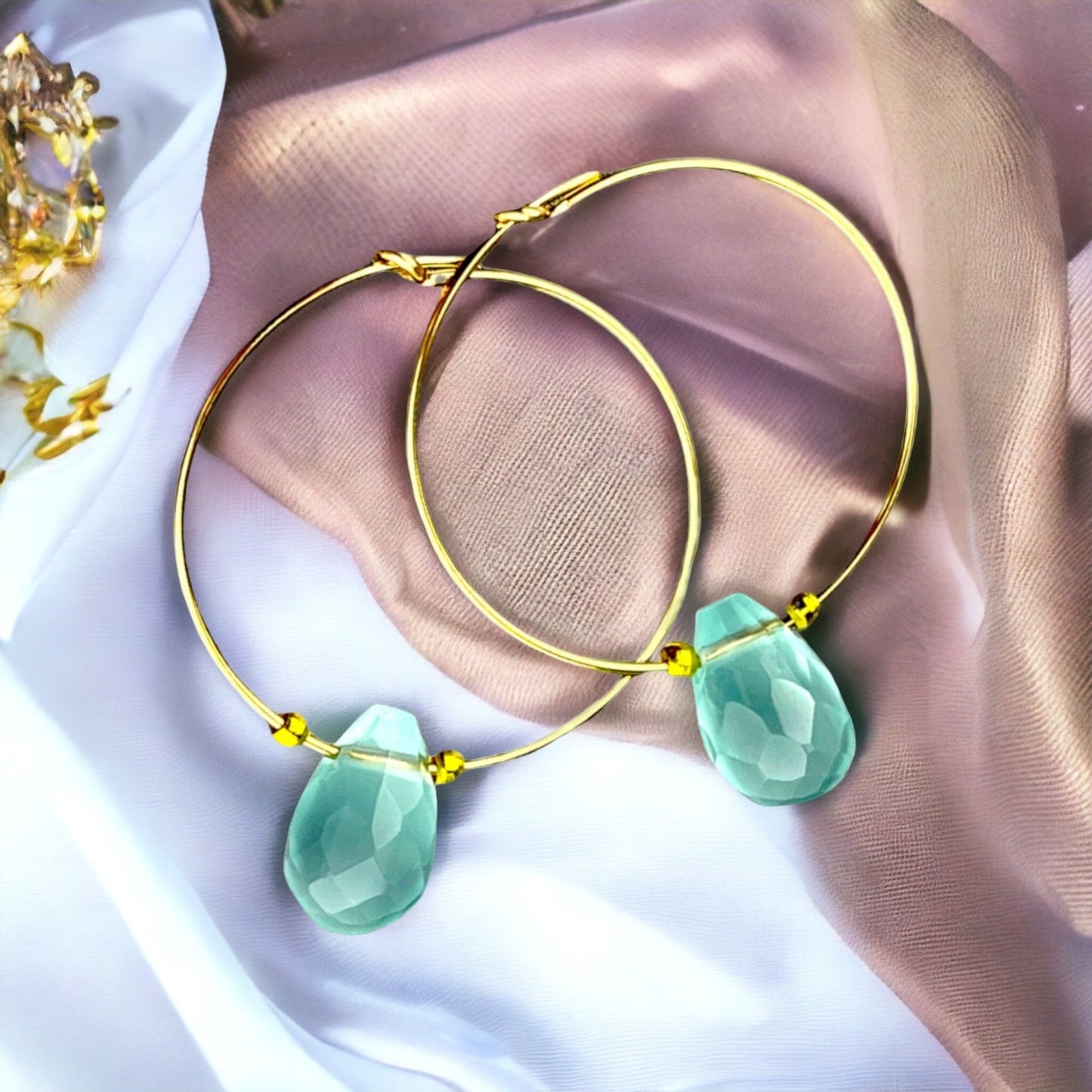 Goldfill Gemstone Chalzedon Drop Creoles - Gemstone Jewelry — 25