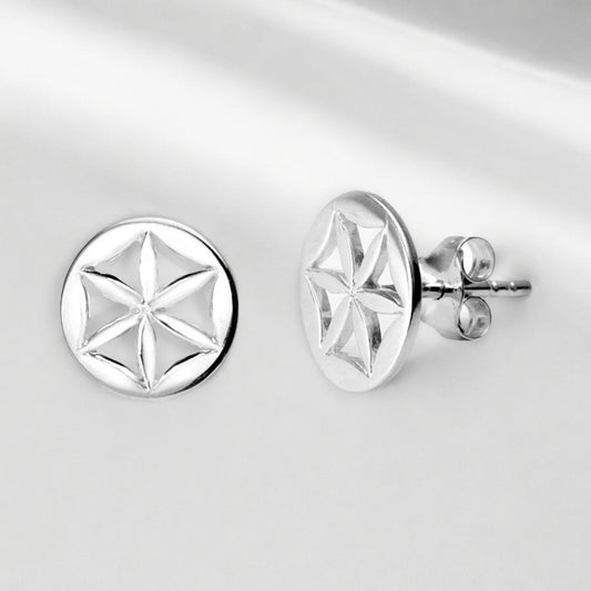925 Sterling Silver Dainty Flower of Life Stud Earrings - 10mm…