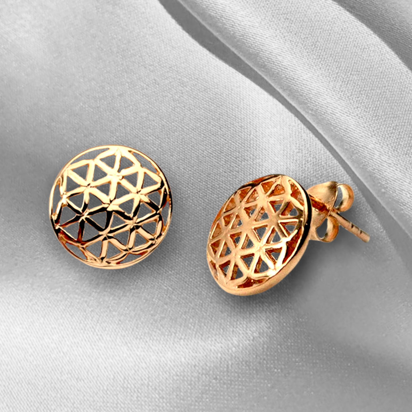 925 Rosegold Gilded Stud Earrings Flower of Life — 83