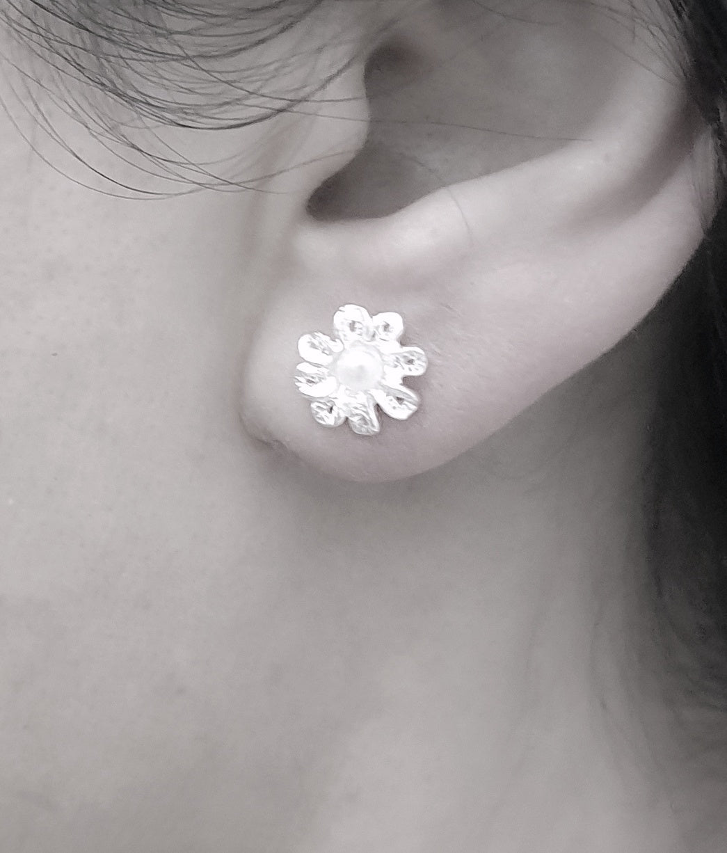 flower pearls — 925 Sterling Silver stud earrings II