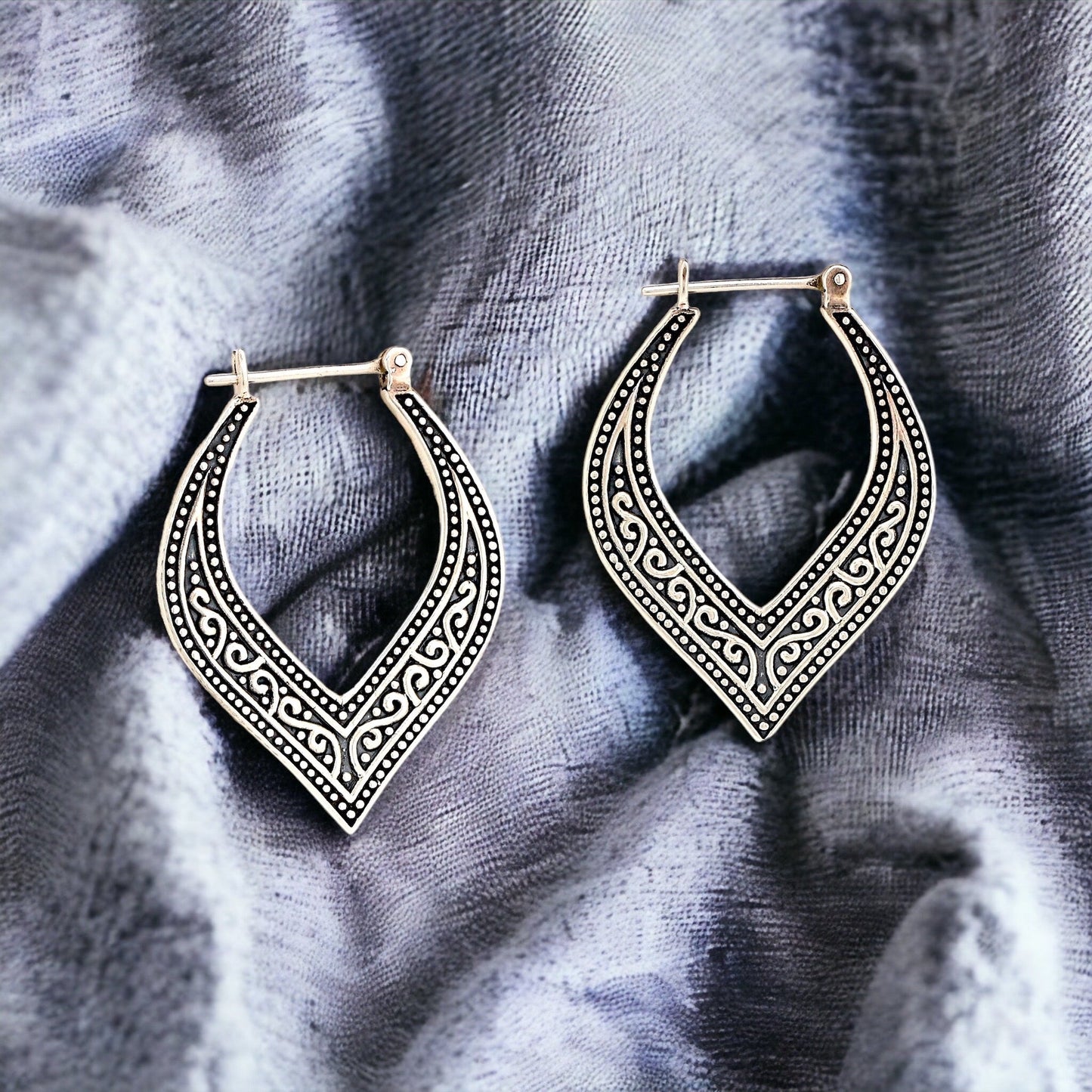 Casablanca Oriental Creoles - 925 Sterling Silver Ornament Earrings -66