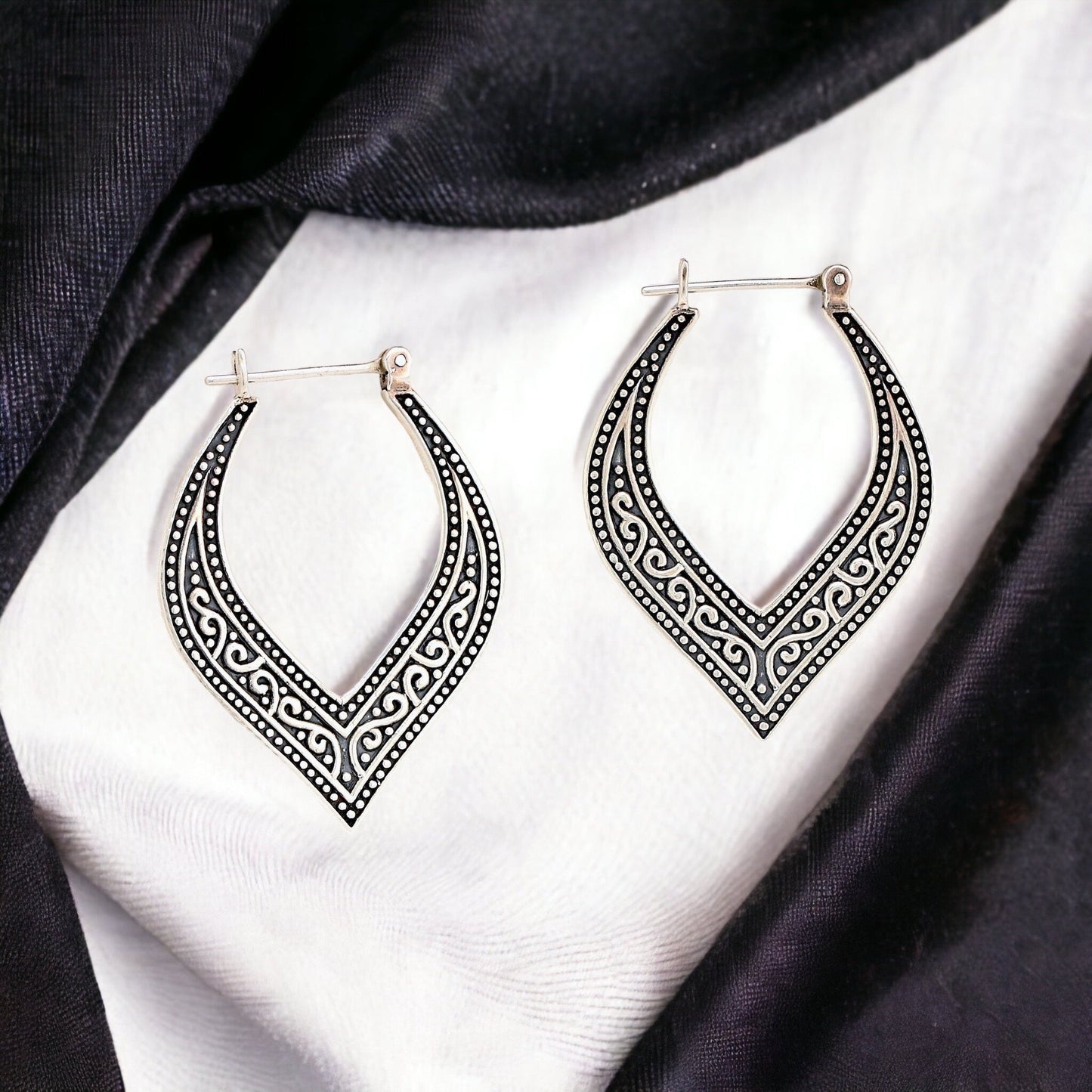 Casablanca Oriental Creoles - 925 Sterling Silver Ornament Earrings -66