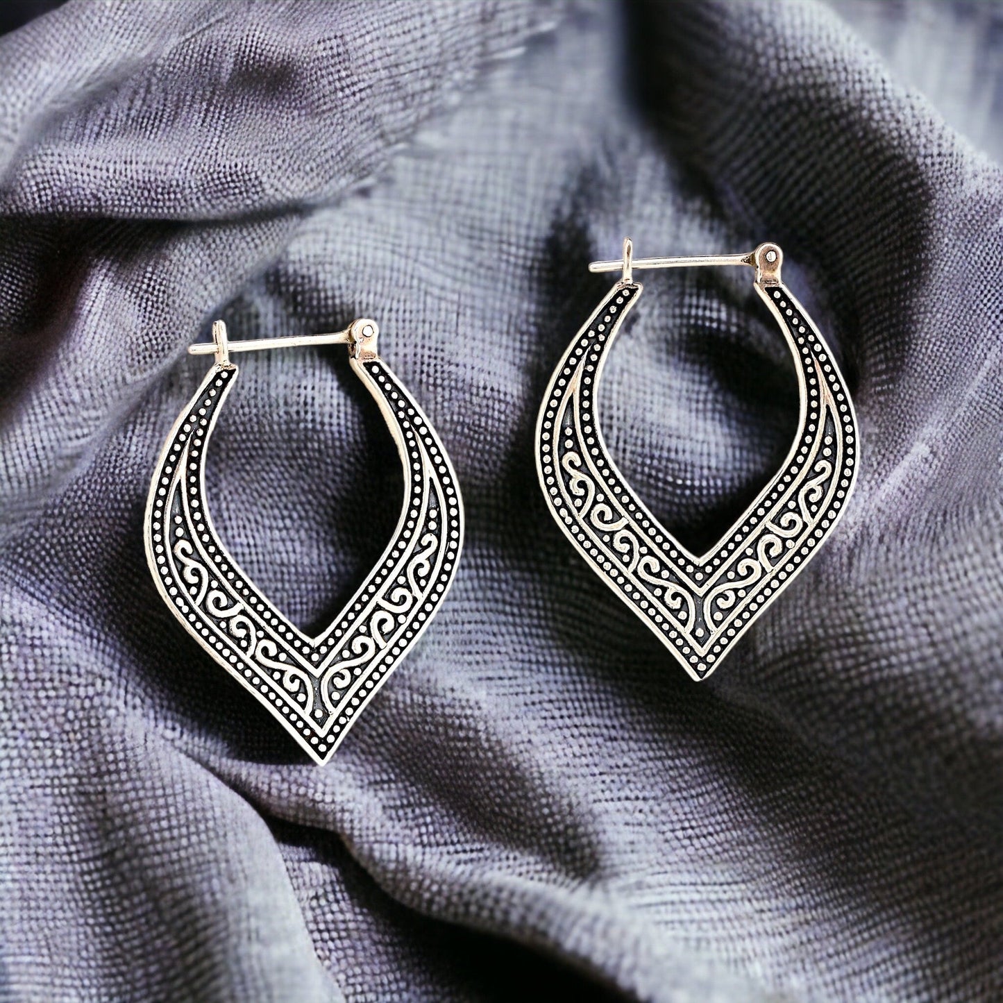 Casablanca Oriental Creoles - 925 Sterling Silver Ornament Earrings -66