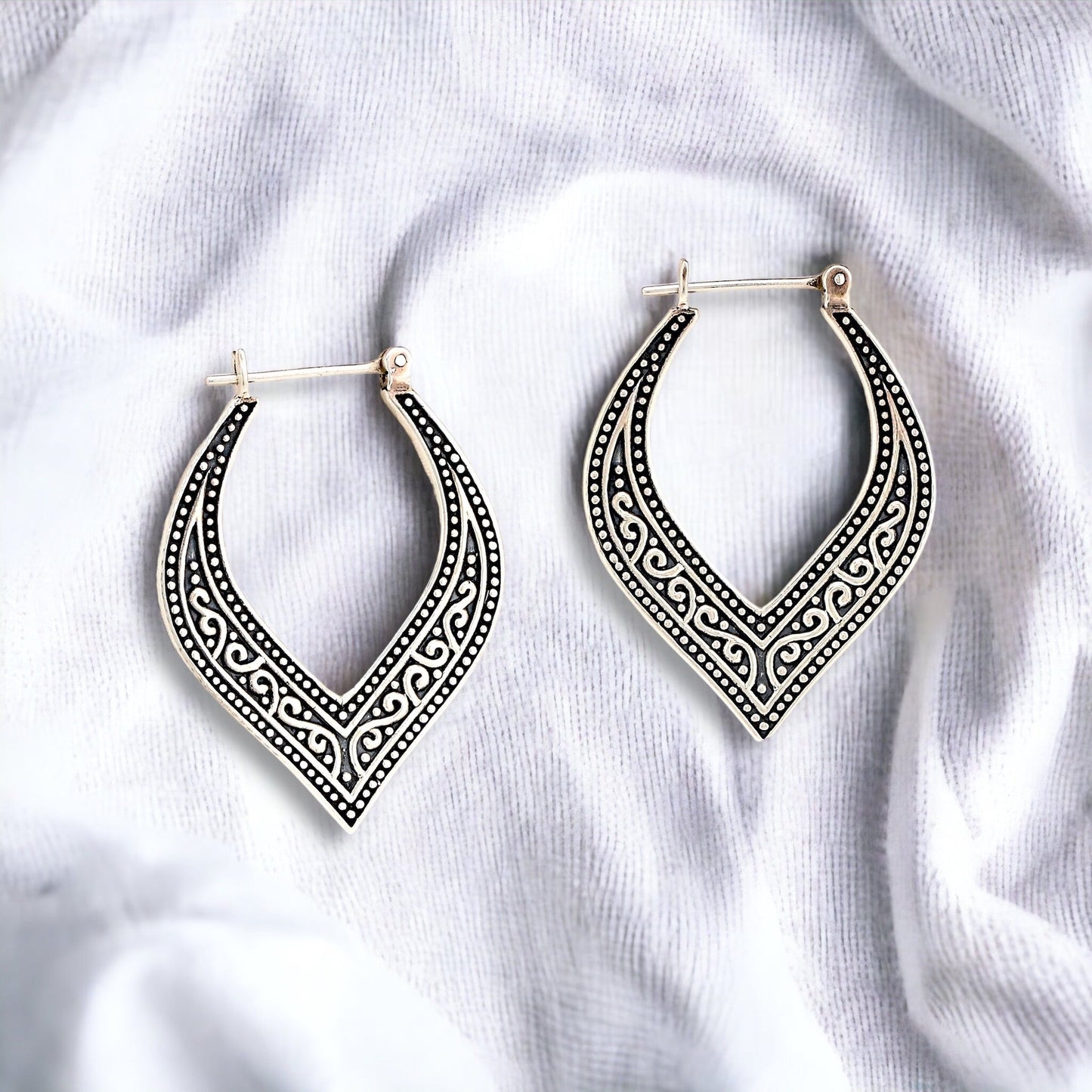 Casablanca Oriental Creoles - 925 Sterling Silver Ornament Earrings -66