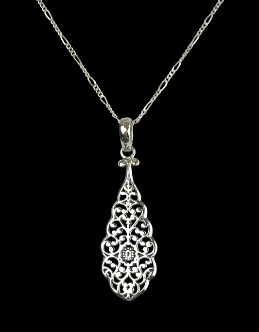 925 Sterling Silver Necklace with Oriental Filigree Pendant | 50 cm