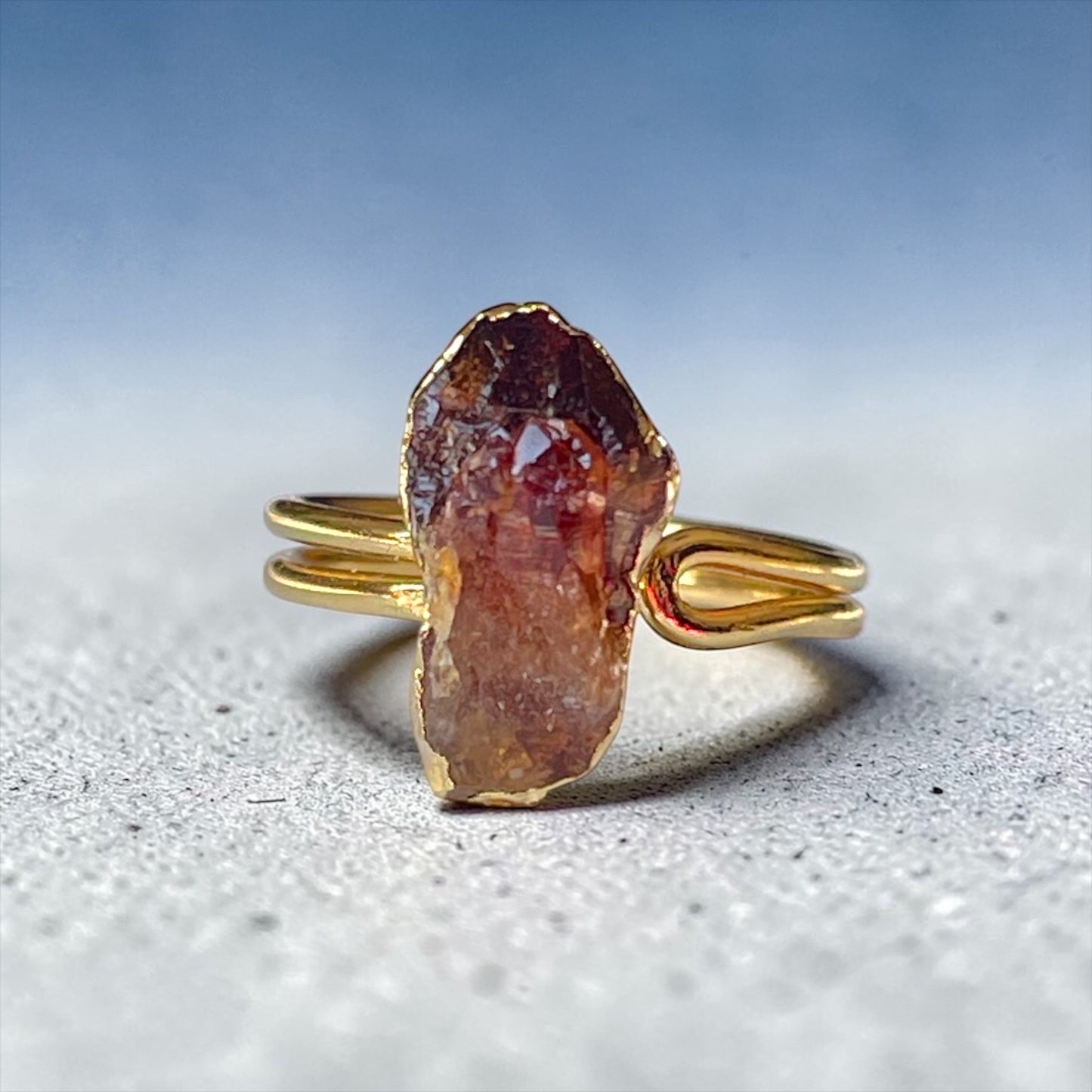 Aurelia Sunrise Ring: Adjustable Brass Treasure with Enchanted Citrine