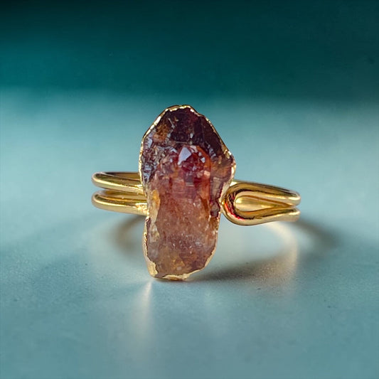 Aurelia Sunrise Ring: Adjustable Brass Treasure with Enchanted Citrine