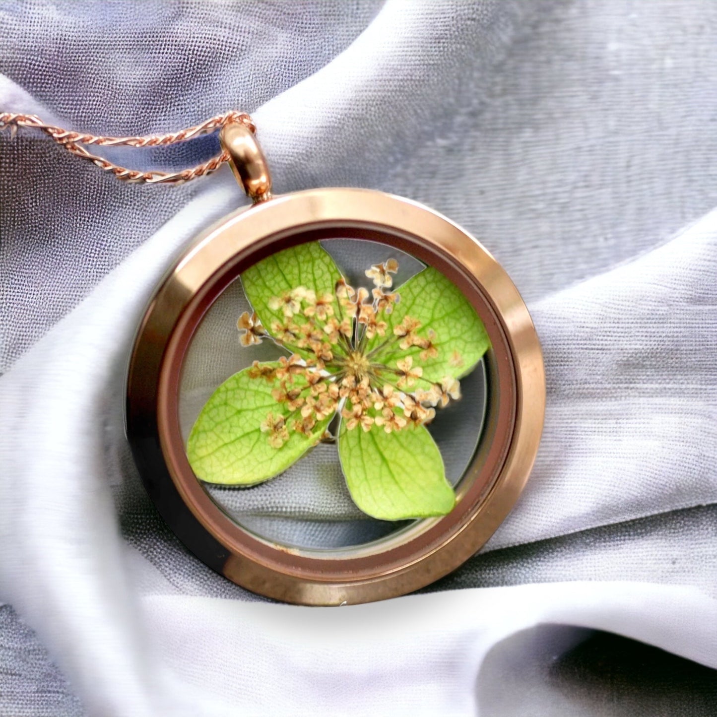Dill Bloss Genuine Leaf Locket Chain - 925 Sterling Rosegold Gold…